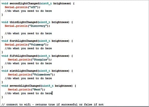 ESP code consisting of commands to send from serial to Arduino