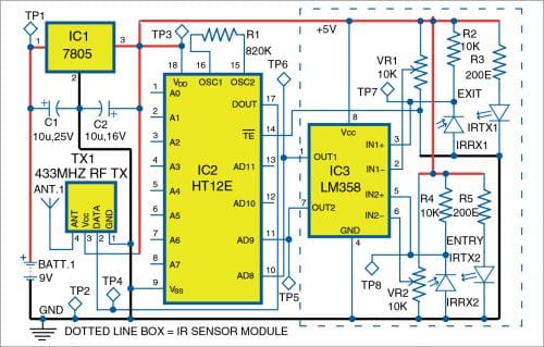 Wireless Visitors Counter Transmitter Circuit Diagram