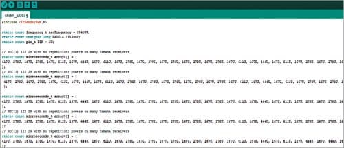 Arduino code with IR PWM code to send from IR LED