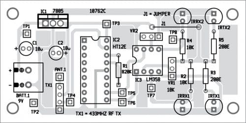 Components layout of the transmitter PCB