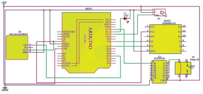 LPG Gas Leakage Detection System Circuit