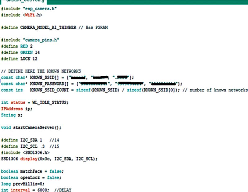 Fig. 2: Code snippet for setting Wi-Fi SSIDs list and passwords