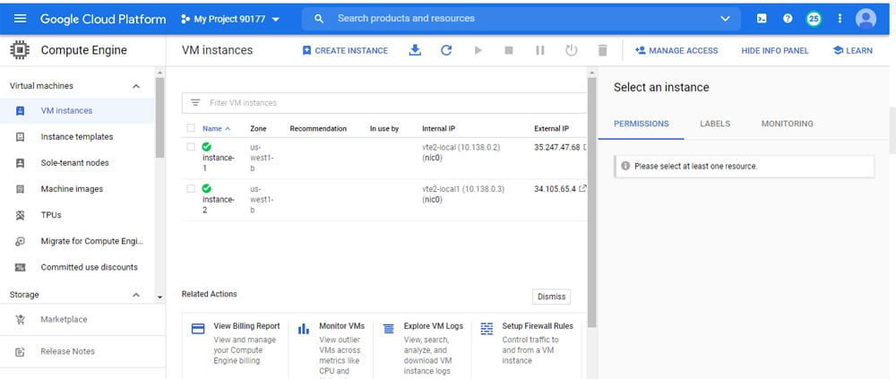 Figure 2: Google Cloud Platform VMs